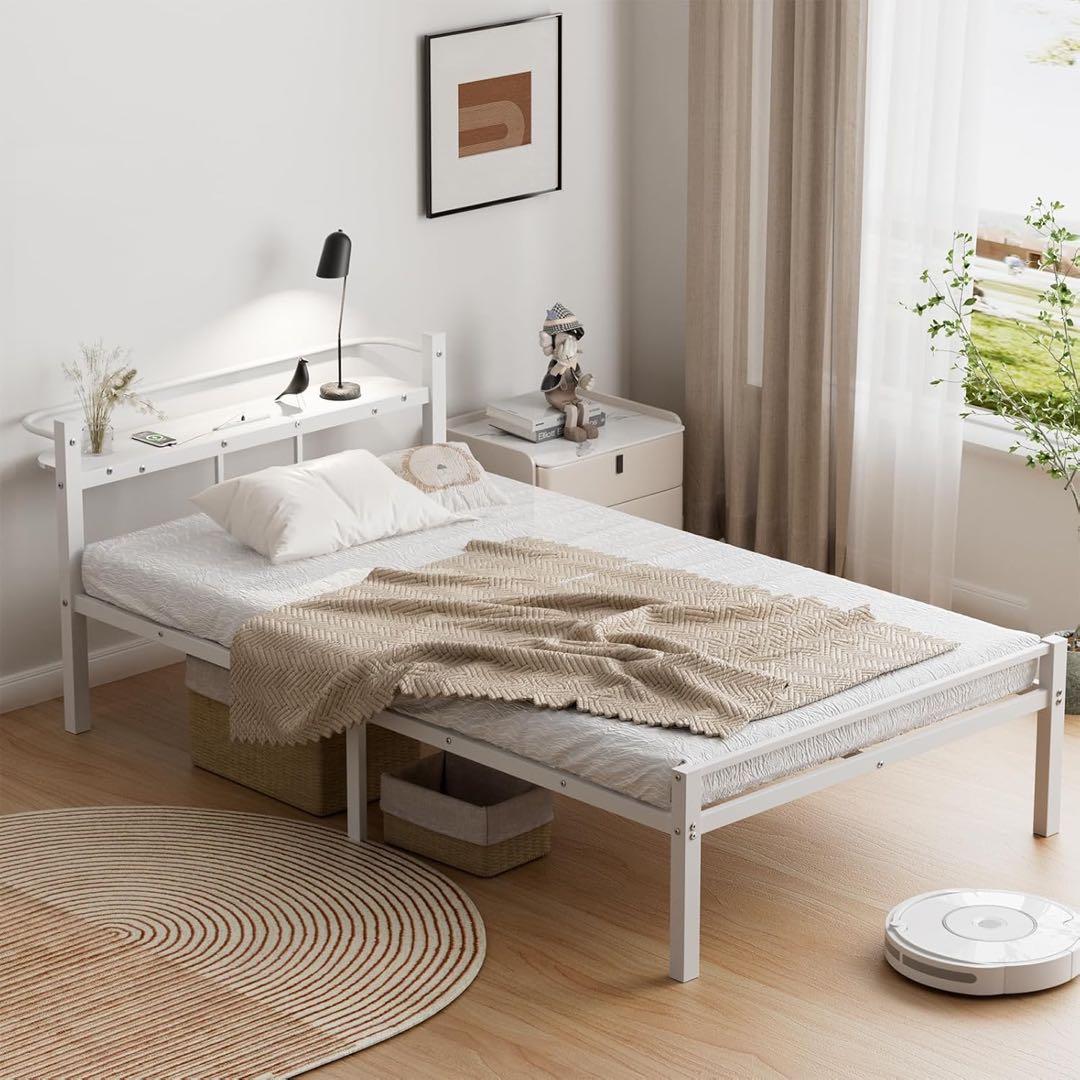 ベッドフレーム シングル USB&Type-C 床下収納高さ31cm ホワイト