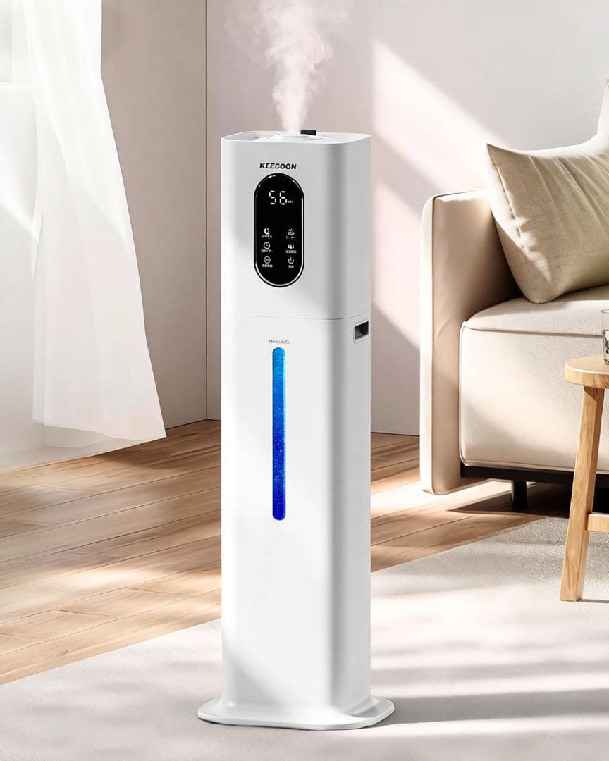 タワー型 上から給水 加湿器 大容量 8L スチーム　加熱式 ハイブリッド　除菌