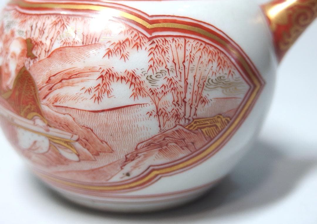 初代中村秋塘作/赤絵人物急須/赤絵細密/共箱/煎茶道具