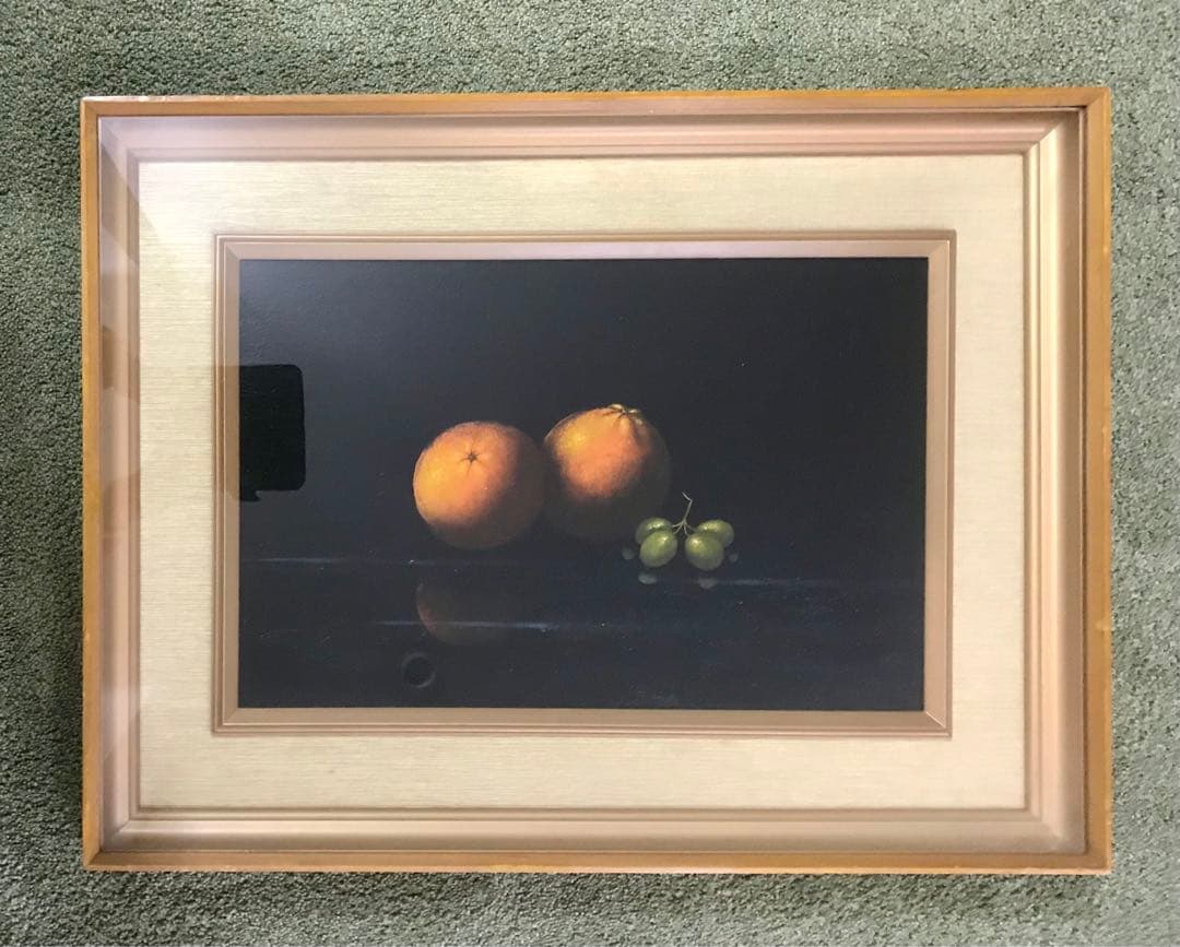 静物画　オレンジと葡萄　油彩画　サイズP6