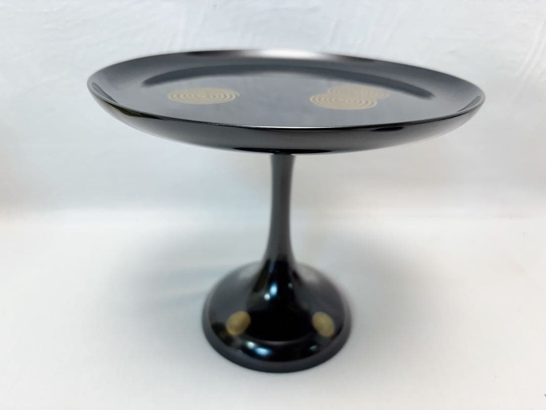 ほぼ未使用 茶道具 渦蒔絵 木製黒真塗 貴人高杯 淡々斎好写 干菓子器 元箱