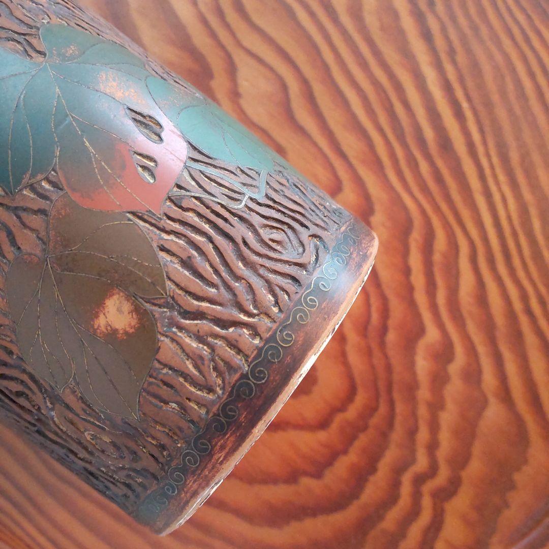 陶胎七宝 筆立て 朝顔 明治 アンティーク