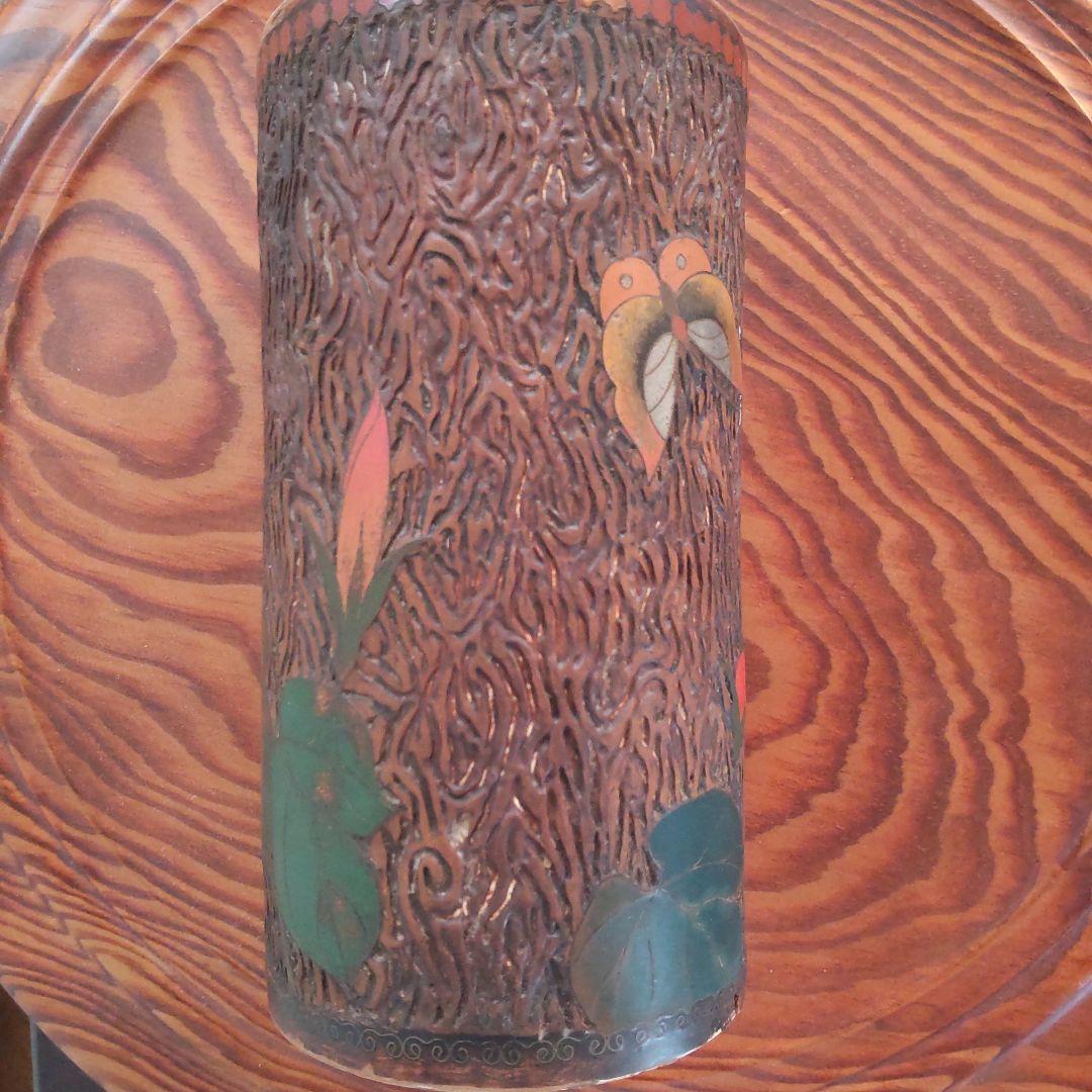 陶胎七宝 筆立て 朝顔 明治 アンティーク