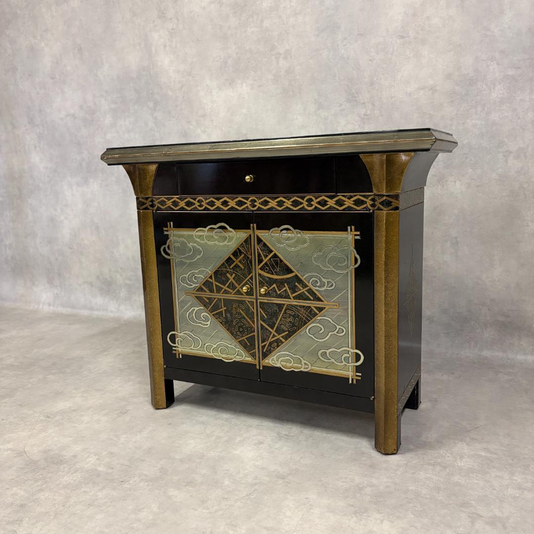 和モダン キャビネット 金彩装飾 引き出し・扉付き 収納家具