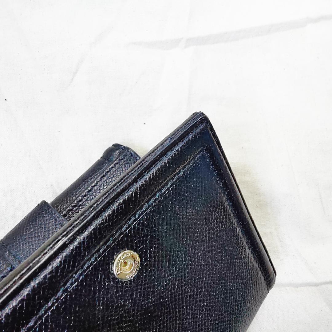 箱付き 良品 フェラガモ Ferragamo 折り財布 ヴァラ リボン ブラック