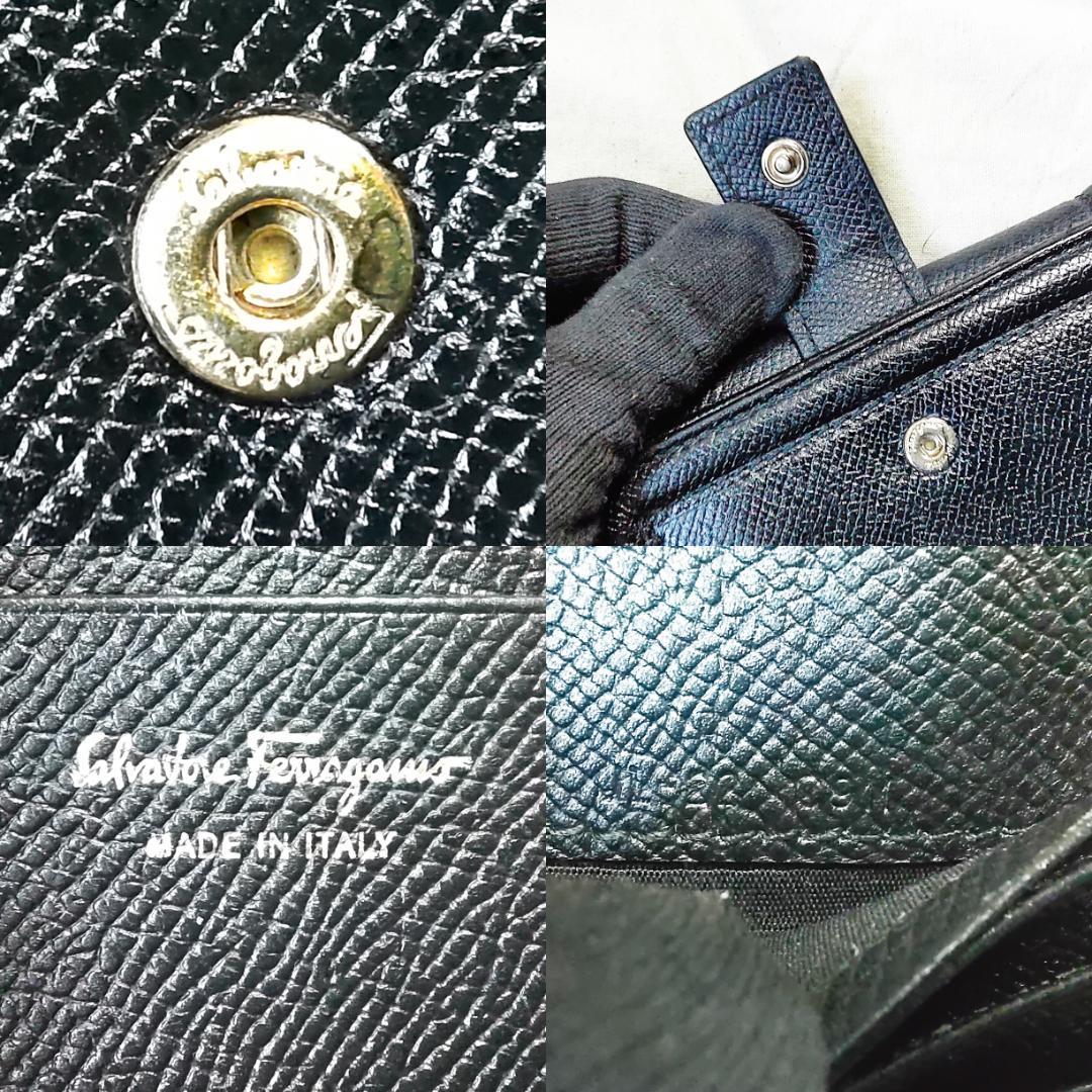 箱付き 良品 フェラガモ Ferragamo 折り財布 ヴァラ リボン ブラック