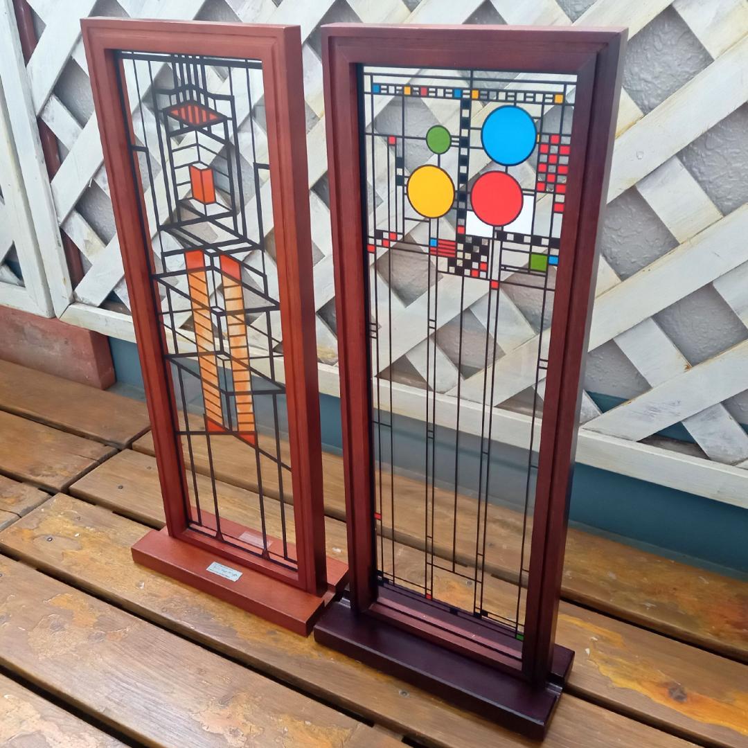 フランクロイドライト ステンドグラス木製枠２枚パレード＆ロビー邸グラスマスターズ