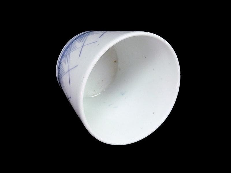 古伊万里　染付　桧垣草紋の図　蕎麦猪口　江戸期　080AS-CDf