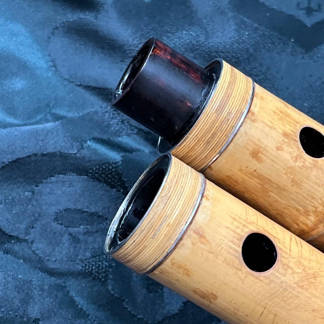 尺八 琴古流 在銘 2印 二尺二寸管 中継ぎ籐巻き銀三線 【音出し確認済み】