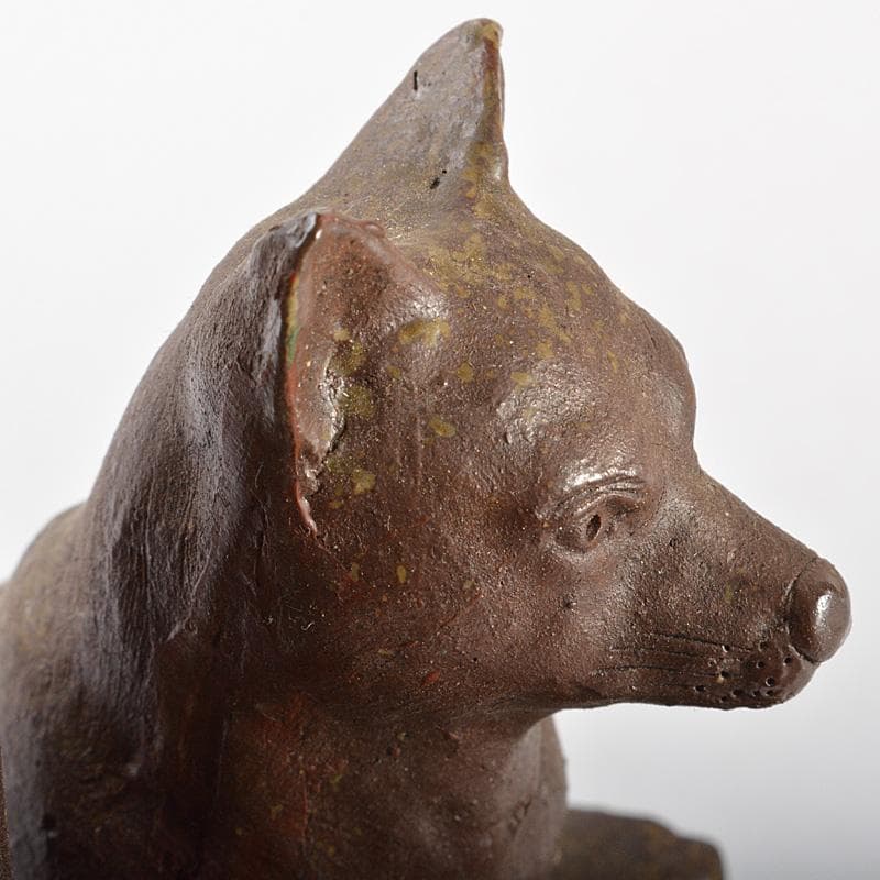 備前焼　人間国宝　金重陶陽作　犬飾り壺　花瓶　追悼30周年展冊子付　MR7258