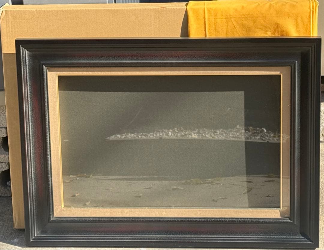 M10サイズ高級な黒い木製油彩額縁 前面ガラス＆黄色袋＆供箱付き倉庫①1/6