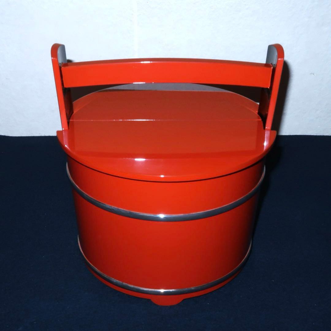 【茶道具】橋田勝博作　輪島塗　朱銀手桶