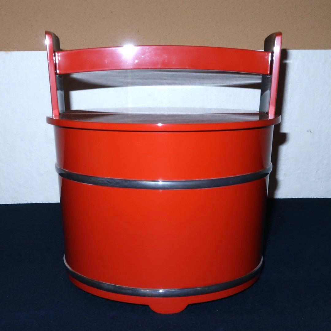 【茶道具】橋田勝博作　輪島塗　朱銀手桶