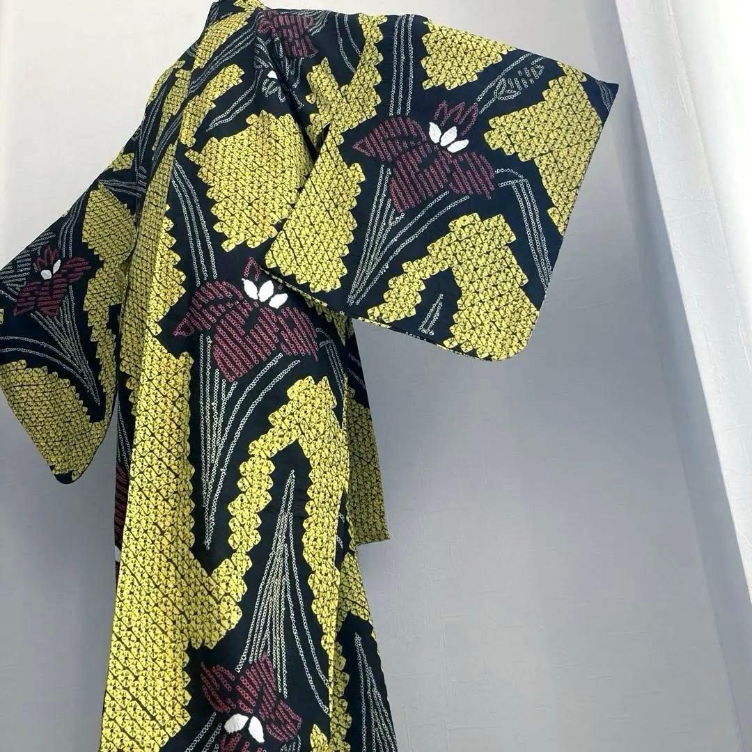 masami 有松絞り浴衣・蜘蛛絞り　菖蒲　身丈169・裄74No.-50