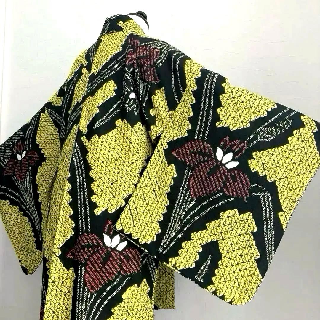 masami 有松絞り浴衣・蜘蛛絞り　菖蒲　身丈169・裄74No.-50