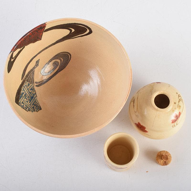 茶道具　前端雅峯作　錆塗茶箱　祥豊造　茶碗など　九点　一式　共箱　M　R9463