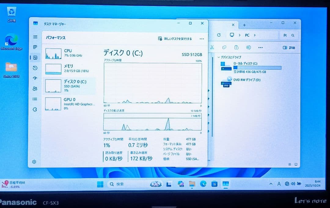 Windowsノート本体 Panasonic Let'snote Corei7 16GB SSD512GB