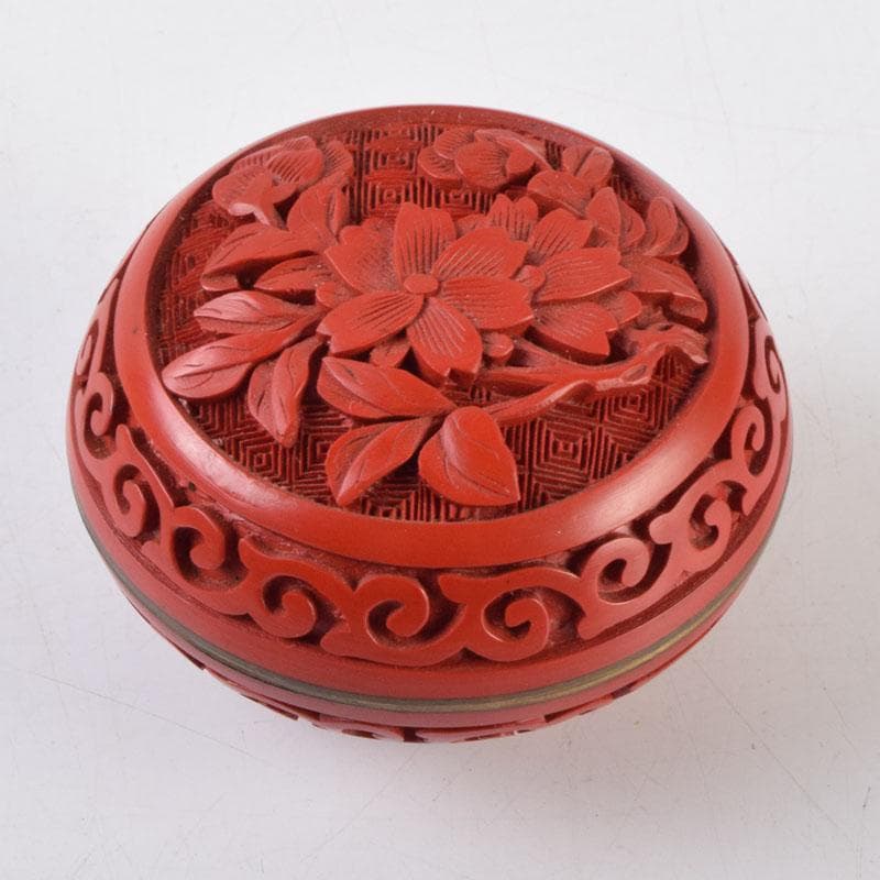 中国　剔紅　堆朱　花草文　香合　時代箱付　V　9085