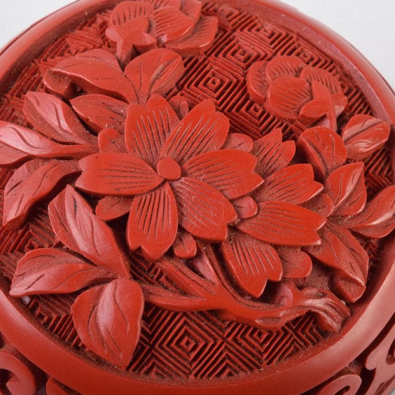 中国　剔紅　堆朱　花草文　香合　時代箱付　V　9085