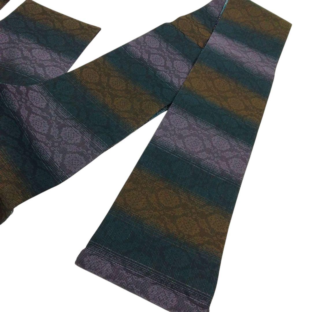 本手組細帯 風繭結 半幅帯　金糸 ブルー　組工房まえだ　 西陣　　 #4948