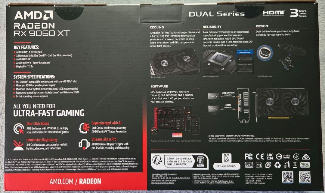 グラフィックボード・グラボ・ビデオカード ASUS DUAL RX9060XT 16GB