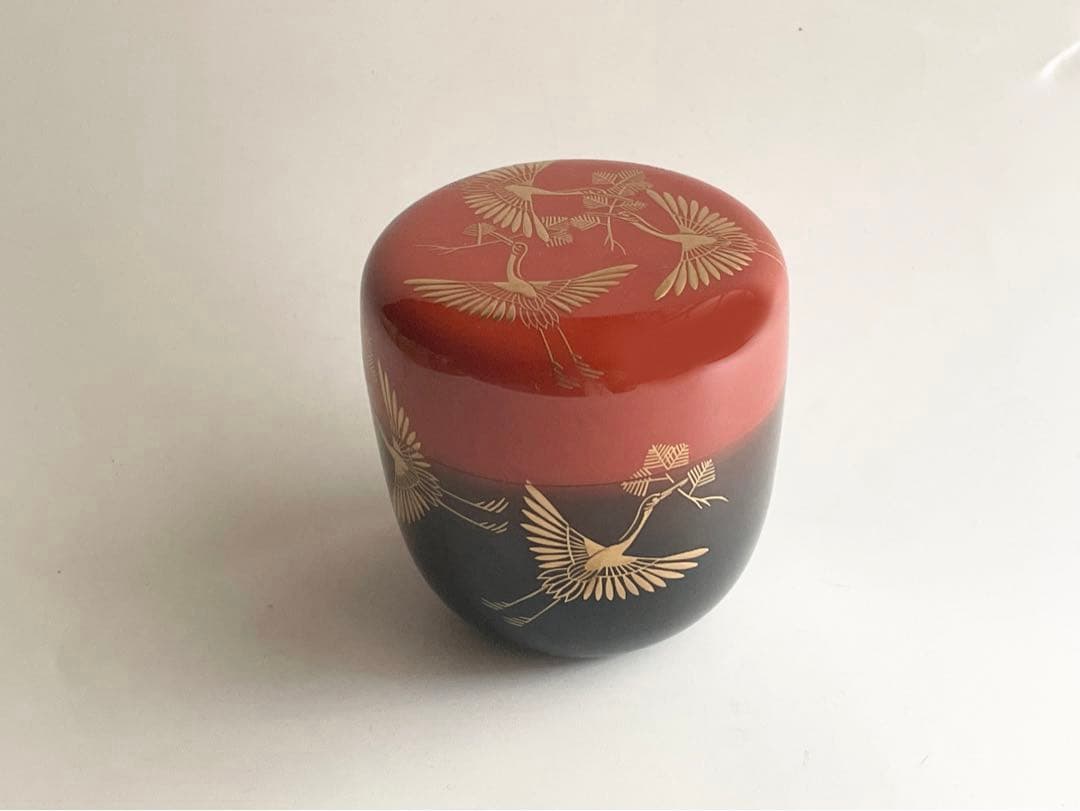 茶道具　塗師　薫和　松喰鶴蒔絵　棗　共箱　中棗　蒔絵　漆