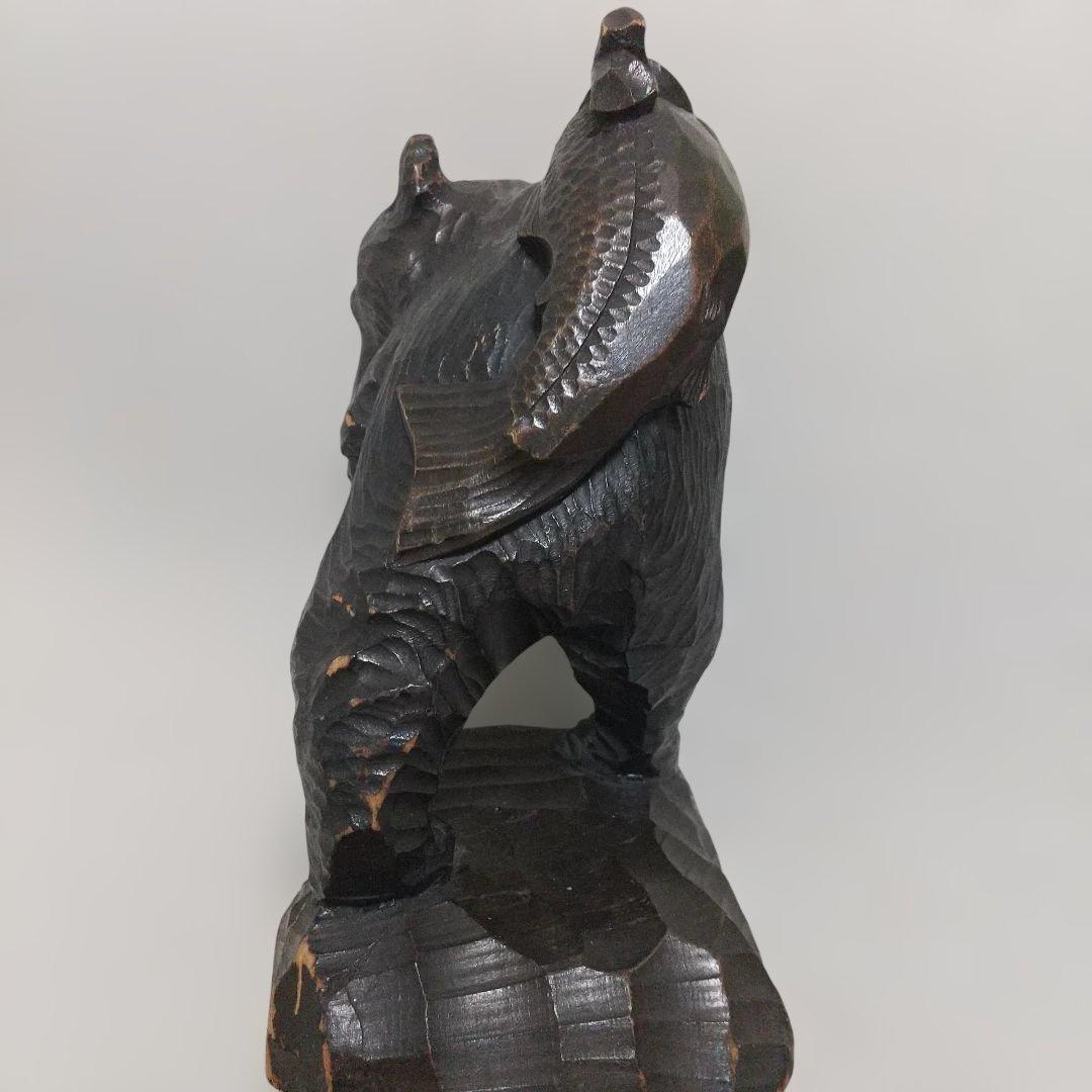 つぶらな瞳(ガラス製)♪ 堀井民芸 背負い熊／ほりい印 木彫り レア物