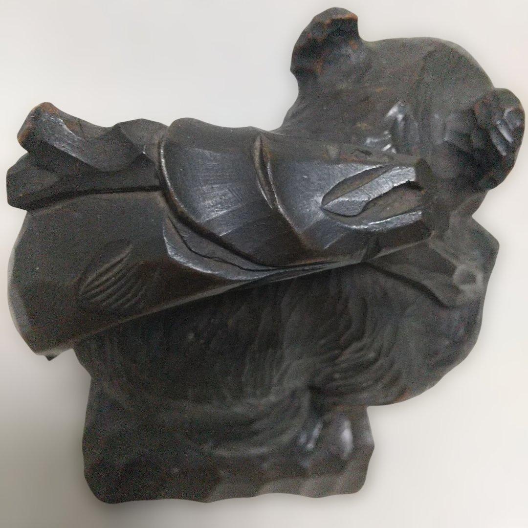 つぶらな瞳(ガラス製)♪ 堀井民芸 背負い熊／ほりい印 木彫り レア物