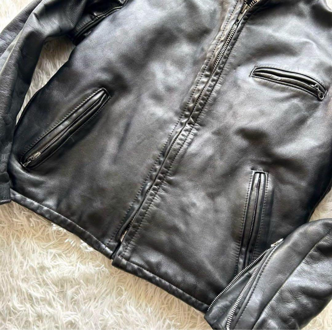 希少42サイズ！！ショット　シングルライダースジャケット　キルティング　黒