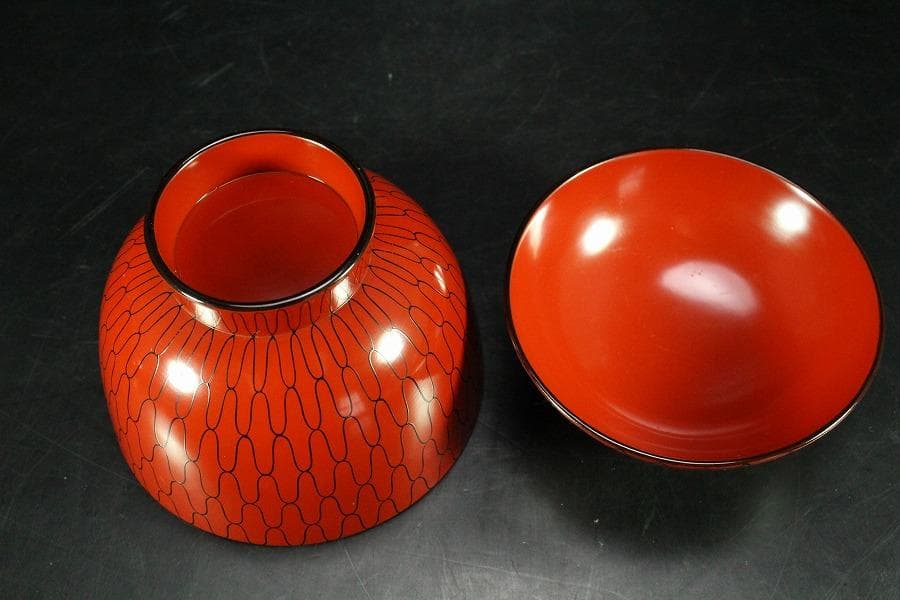 茶道具 網の絵 吸物椀 五客 塗師 宗哲 共箱 古美術(K-YC551)