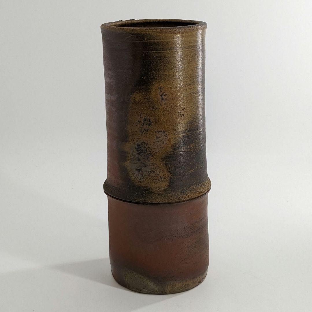 岡山県重要無形文化財 松井與之 備前焼 一輪挿花入 共箱共布 花瓶 花生 花器