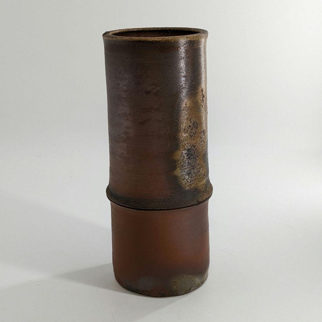 岡山県重要無形文化財 松井與之 備前焼 一輪挿花入 共箱共布 花瓶 花生 花器