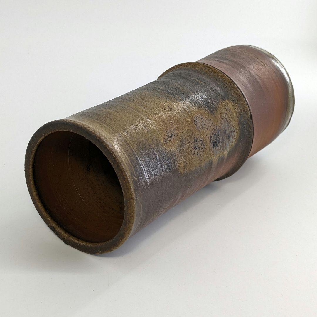 岡山県重要無形文化財 松井與之 備前焼 一輪挿花入 共箱共布 花瓶 花生 花器