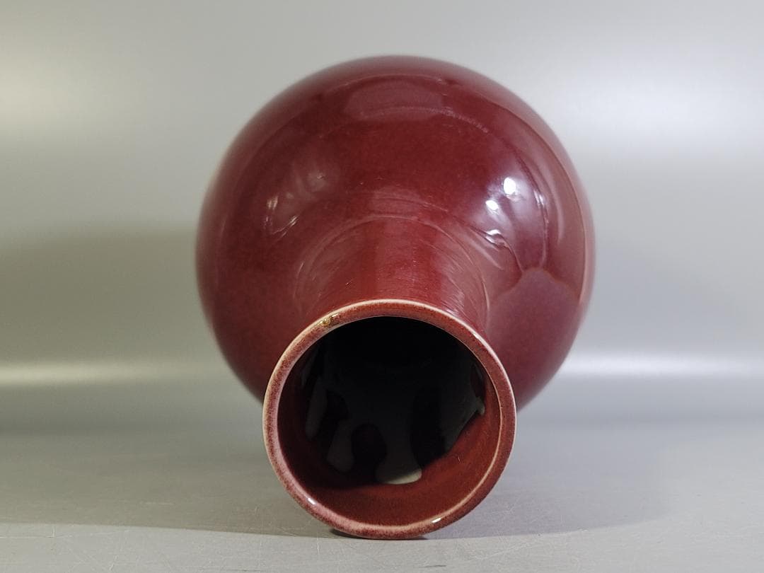 中国美術 紅釉花瓶 賞瓶 DT618