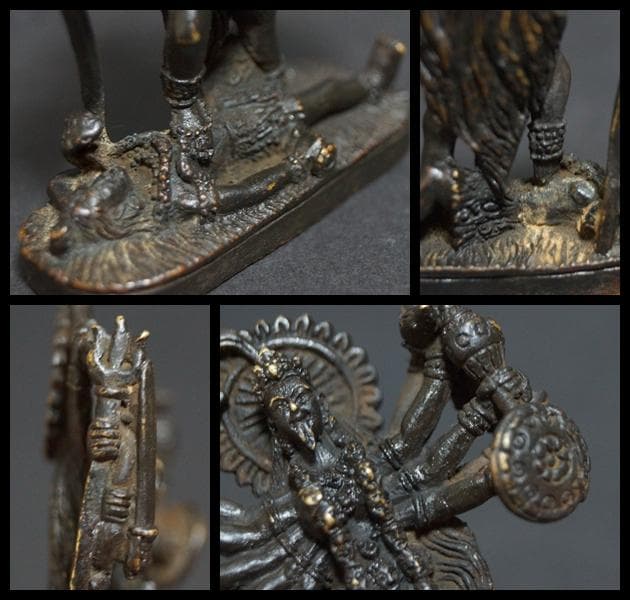 チベット 銅製金工細工『戦いの女神カーリー』 懐中仏 お守り仏 根付緒締玉提げ物