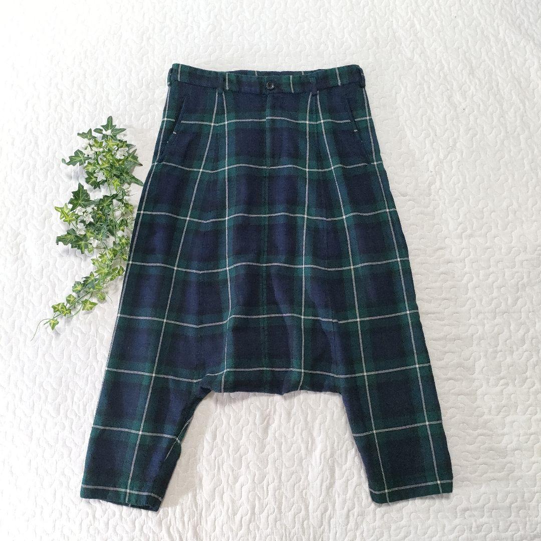 美品✨コムデギャルソン　ウールサルエルパンツ　タータンチェック　グリーン　SS