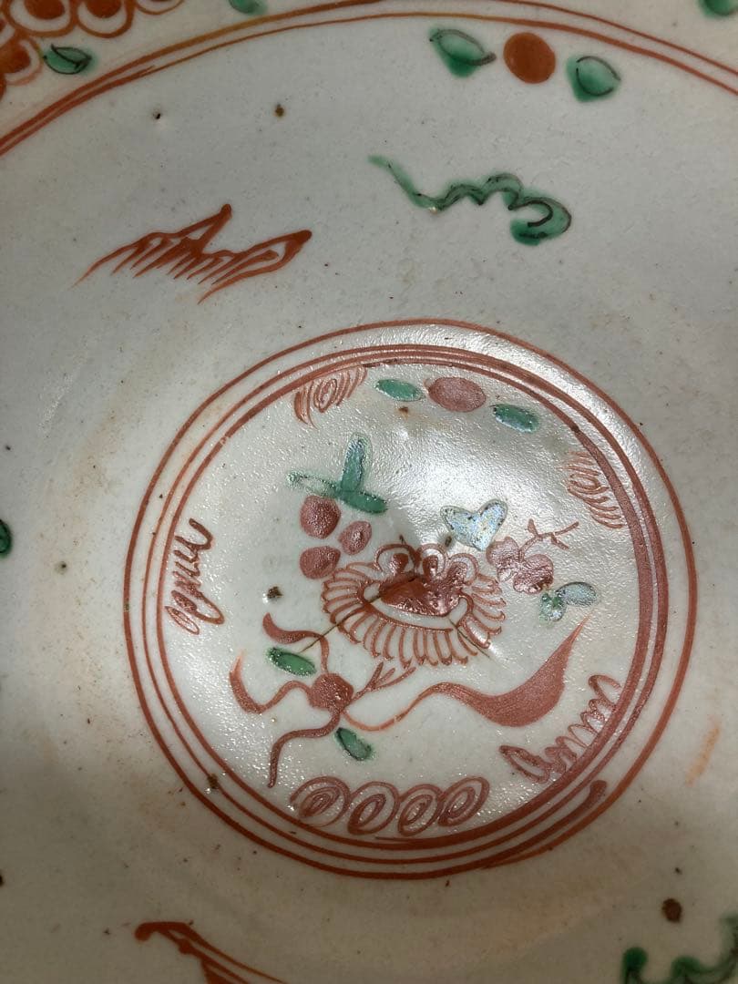 年代保証　中国明時代 呉須赤絵菓子大鉢　口径約25cm元箱付