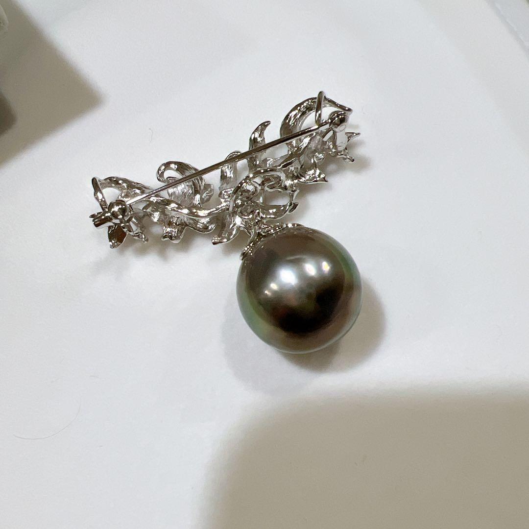 【希少・美品】黒蝶真珠 タヒチパール 15mm ブローチ シルバー枠