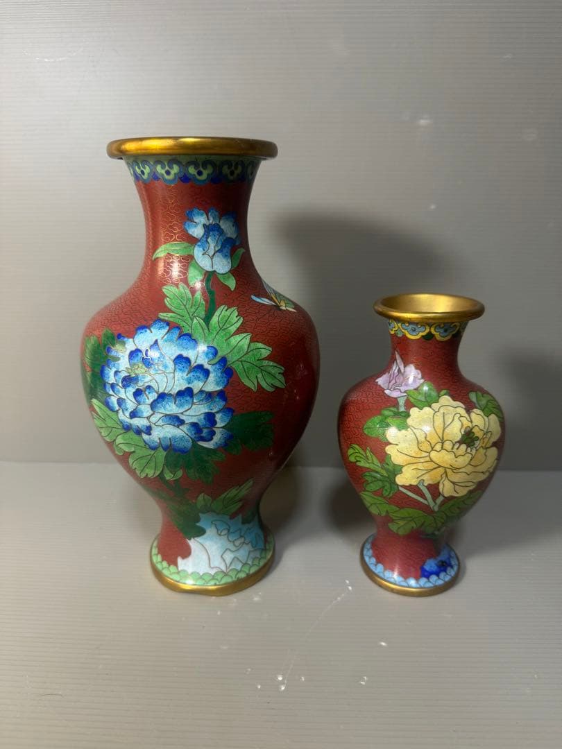 2492 七宝焼　景泰藍　琺瑯　花瓶　2客