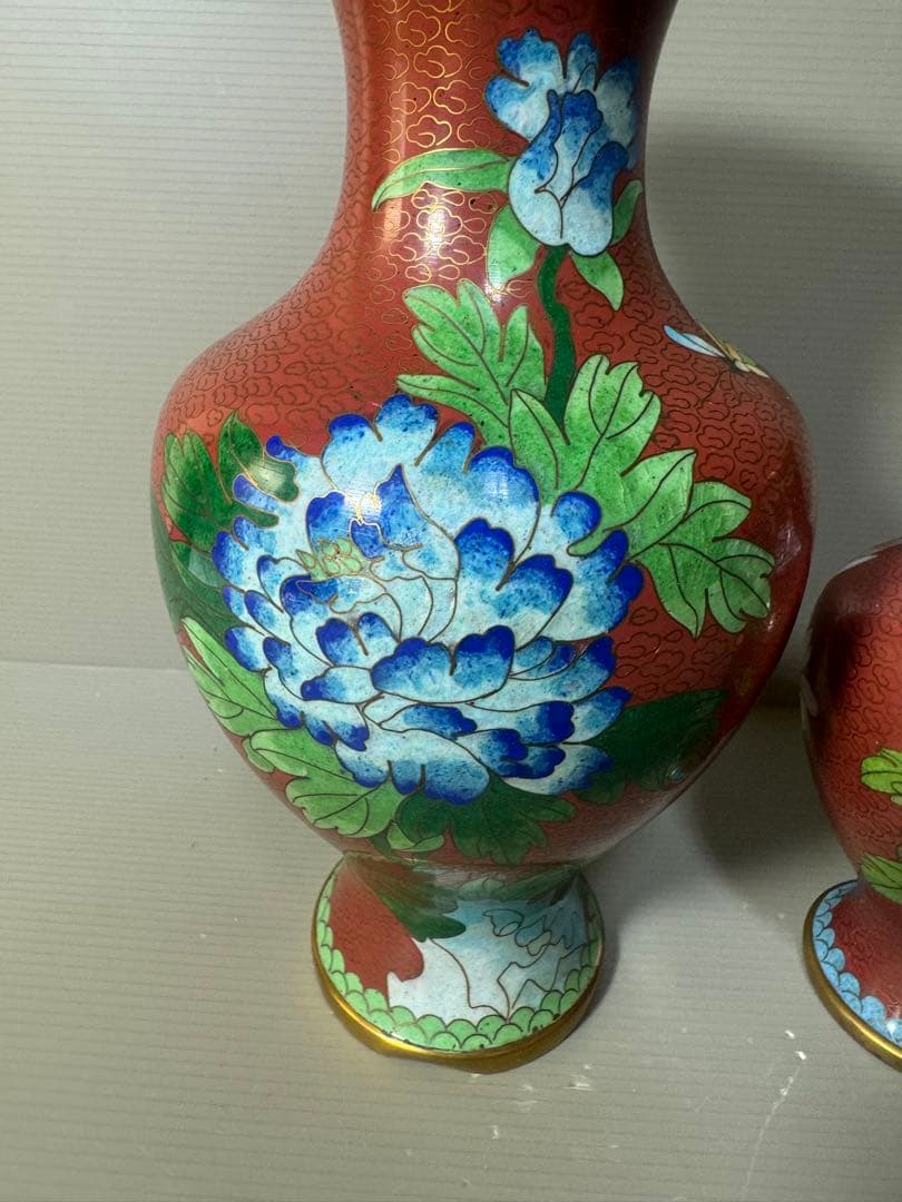 2492 七宝焼　景泰藍　琺瑯　花瓶　2客