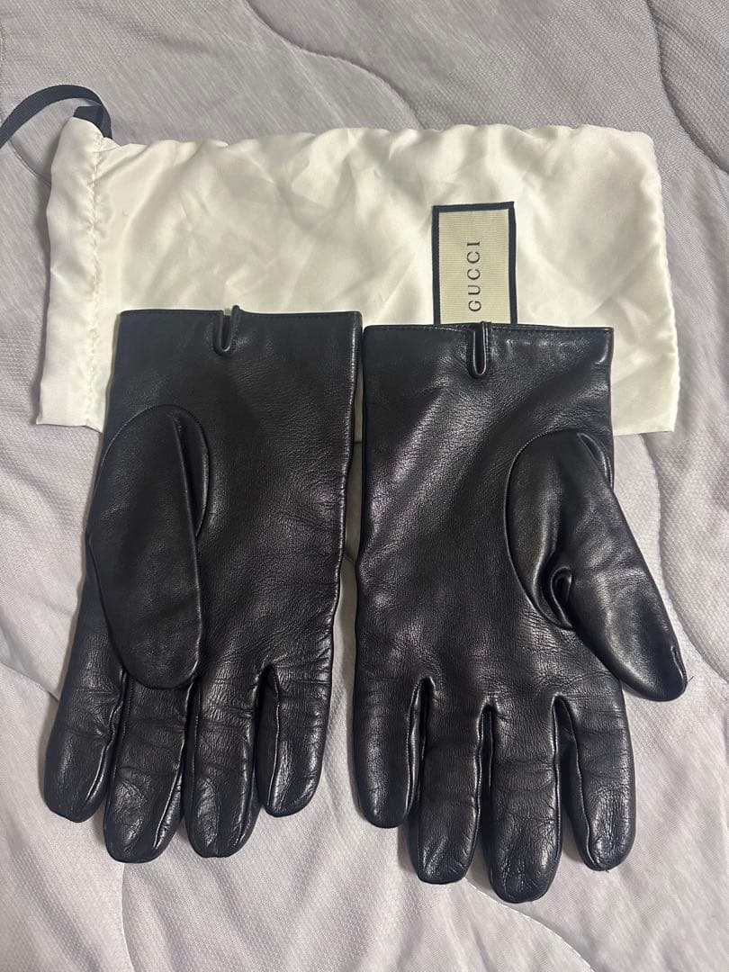 GUCCI ブラック レザー手袋 PAR AMOUR