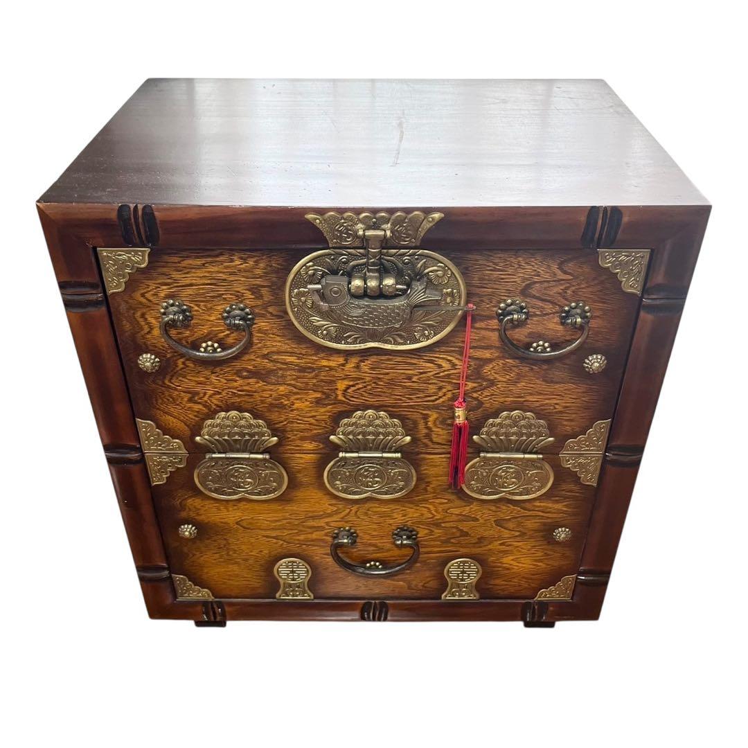 李朝家具 和家具 李朝けやき作り 薬箪笥 くすり箪笥 魚の鍵付き