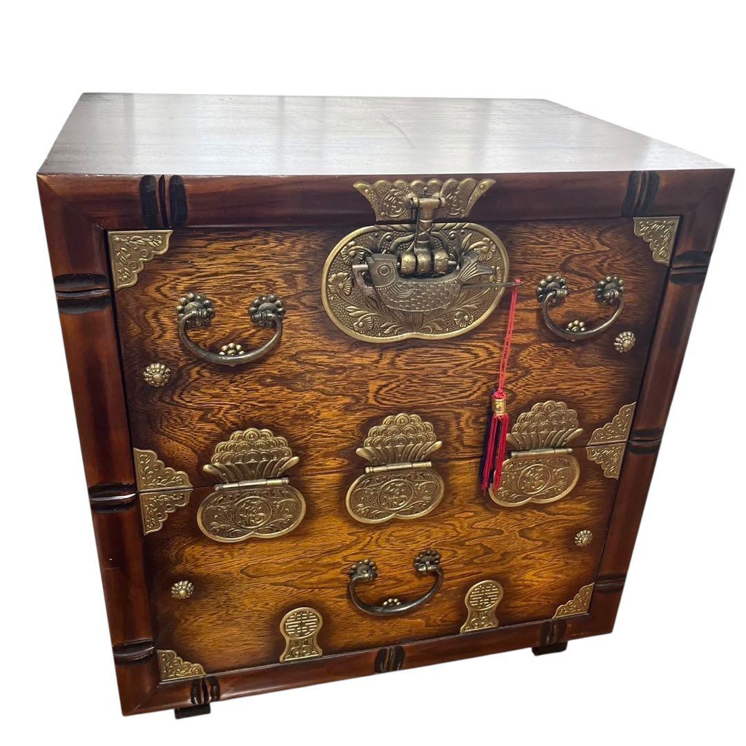 李朝家具 和家具 李朝けやき作り 薬箪笥 くすり箪笥 魚の鍵付き