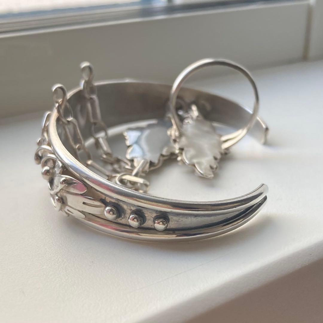 希少 ナバホ リング ブレスレット フィンガーバングル フラワーモチーフ