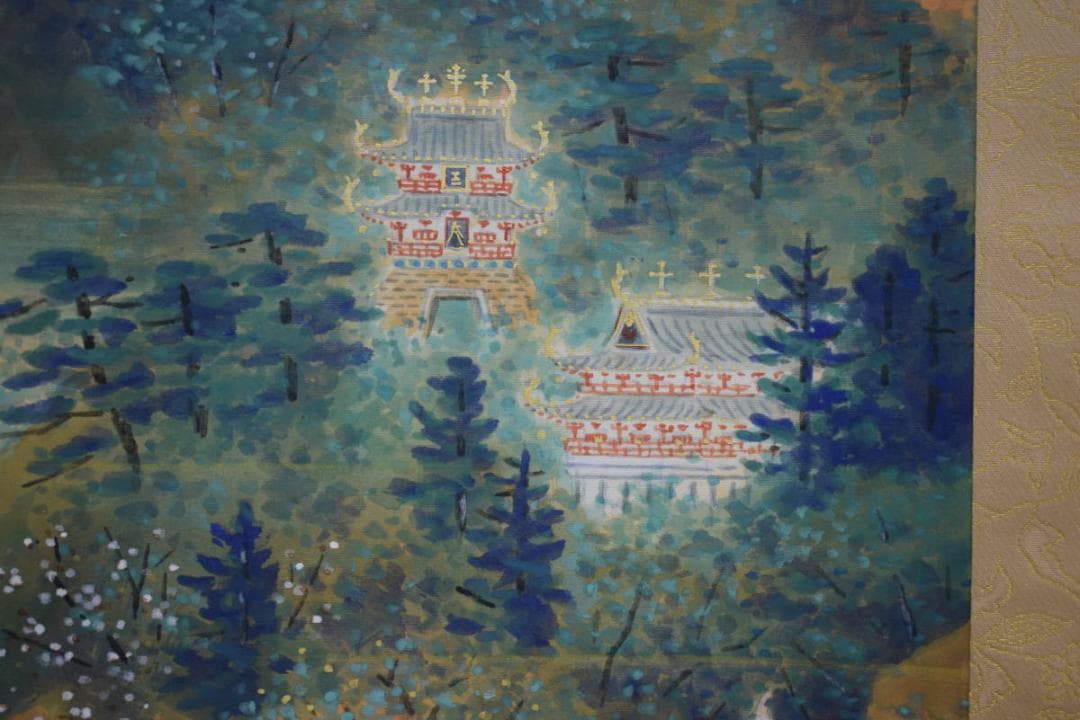 真作高木富三/蓬莱山図/桐共箱太巻二重箱付/布袋屋掛軸HE-740