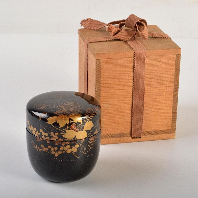 いさ　茶道具　秋草蒔絵　棗　時代箱付　V　6791