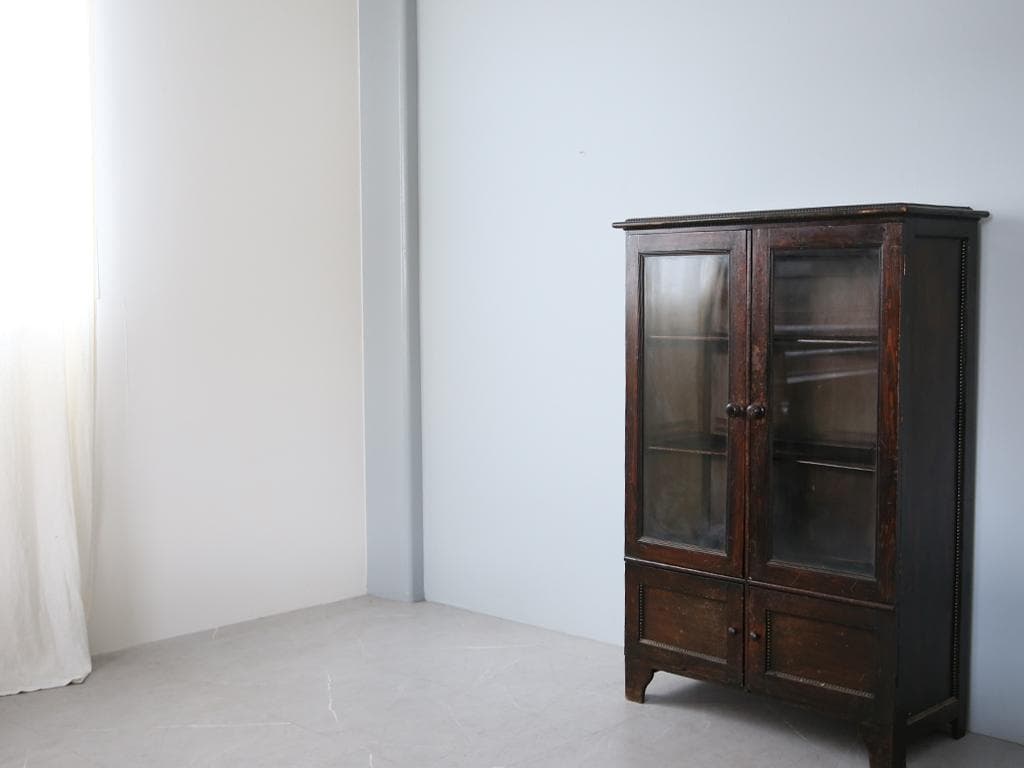 英国アンティーク木製ブックケースキャビネット/本棚/食器棚/飾り棚(92-60)