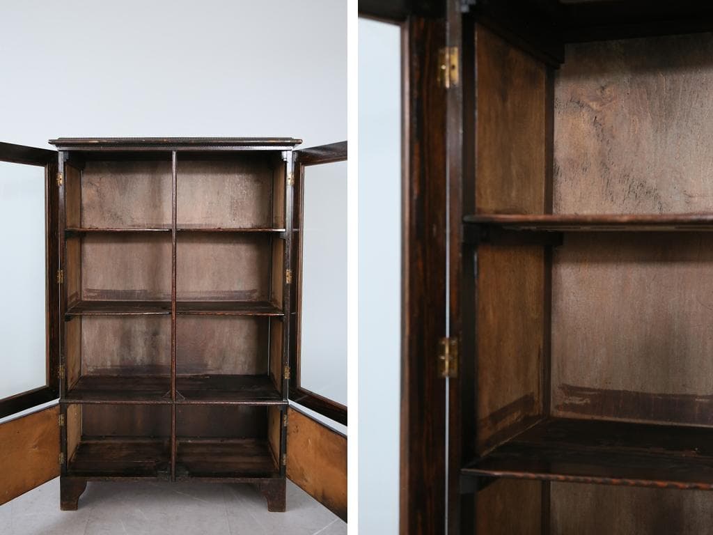 英国アンティーク木製ブックケースキャビネット/本棚/食器棚/飾り棚(92-60)