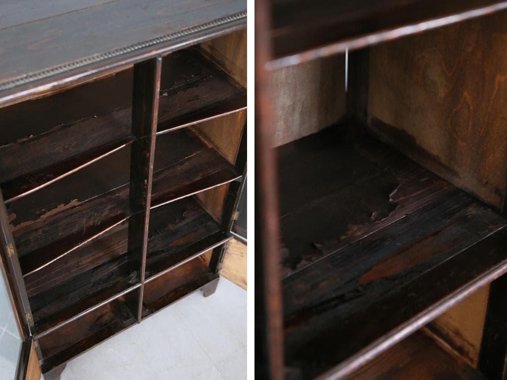 英国アンティーク木製ブックケースキャビネット/本棚/食器棚/飾り棚(92-60)