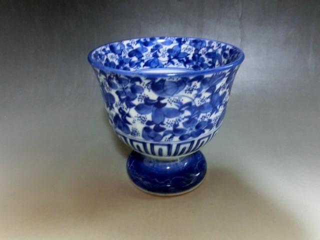 盃洗■染付花唐草紋 古伊万里 酒器 杯洗い(江戸後期～明治期) ベロ藍 時代物